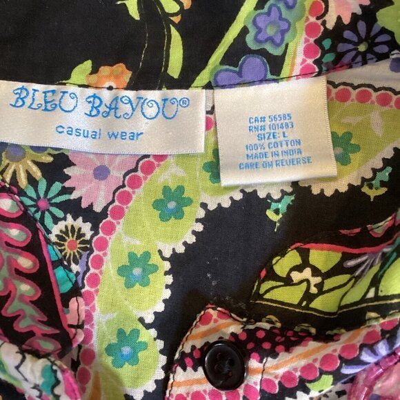 Bleu Bayou Boho Hippie Colorful Pleated Beaded Cotton Top L #328D - Picture 9 of 10